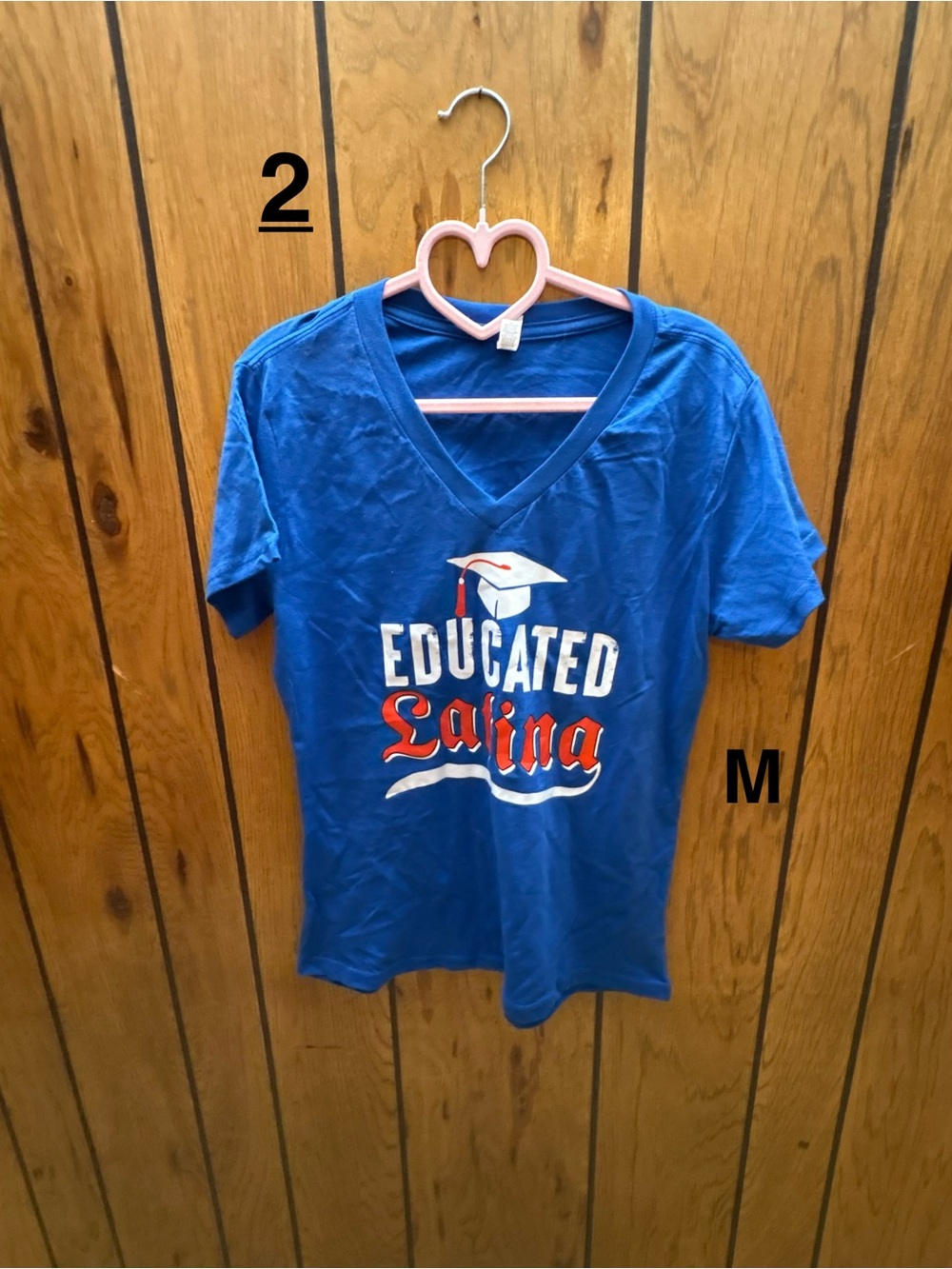 Source Unknown Blue V-Neck 'Educated Latina' Graphic Tee